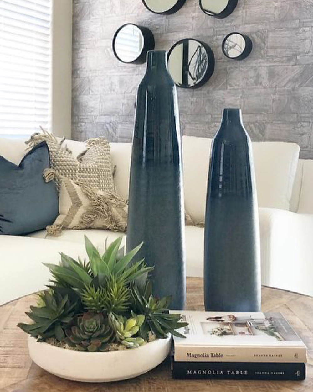 Coffee table with art and plants